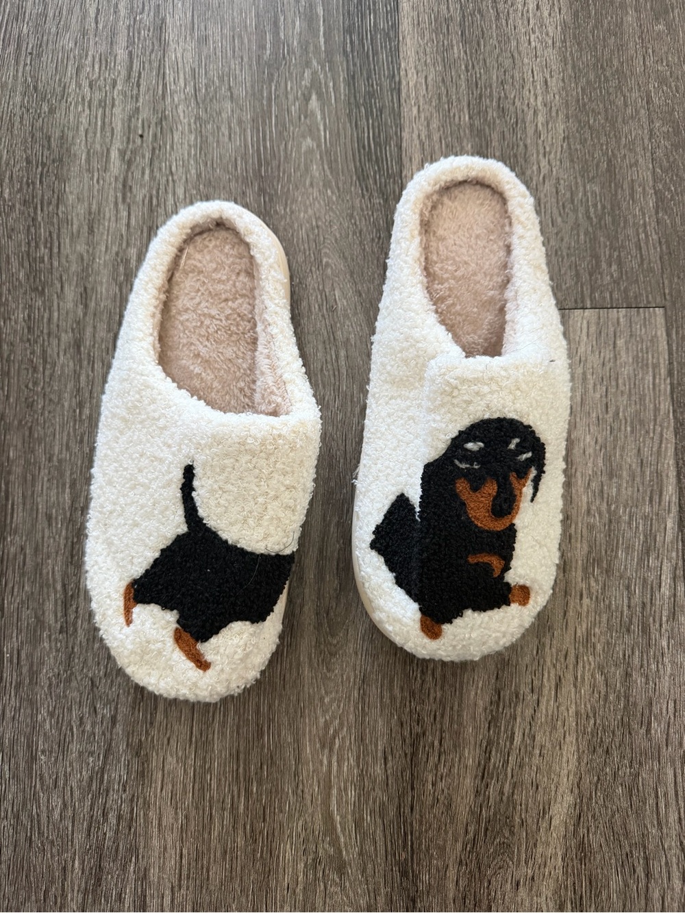 Cozy Cream Dog-Print Slip-On Slippers